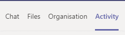 Top of the screen where you have four options; Chat, Files, Organisation, and Activity.